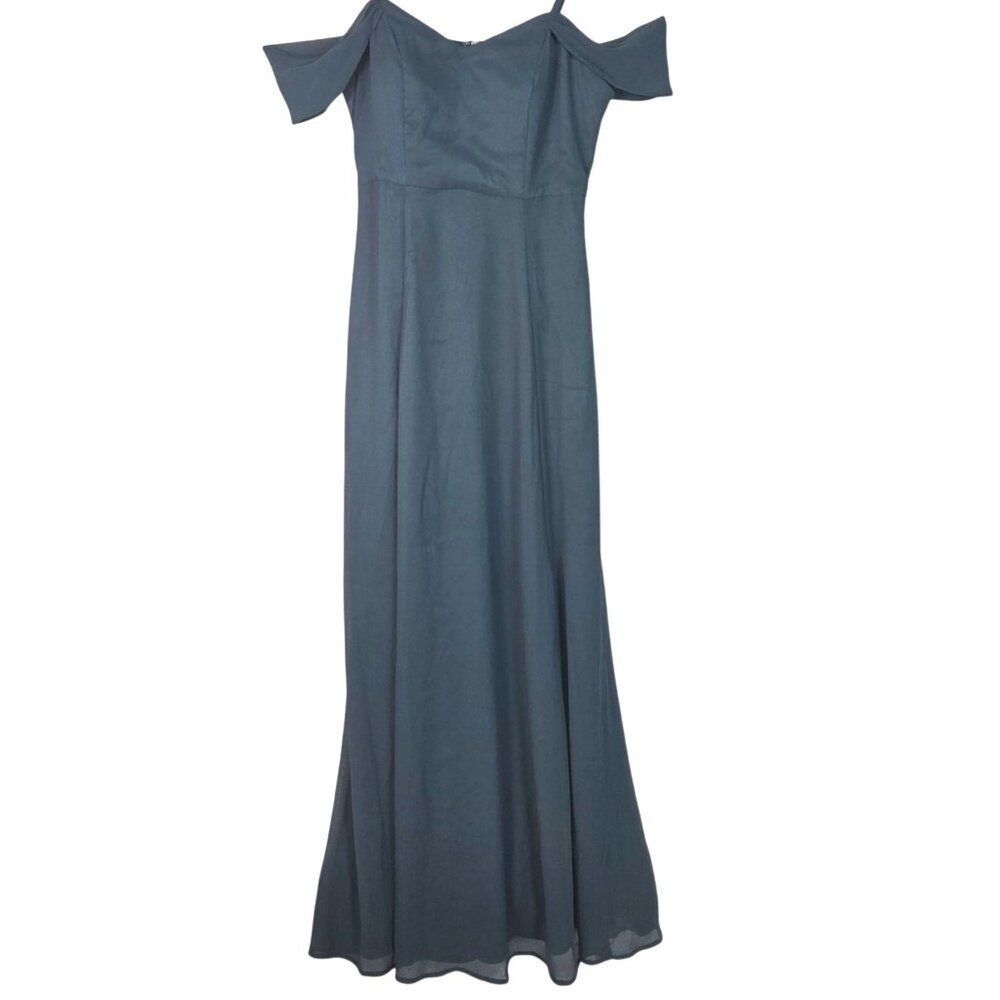 ModCloth Resounding Wow Slate Blue Off Shoulder Bridesmaid Maxi Dress Size 14 - Picture 2 of 10